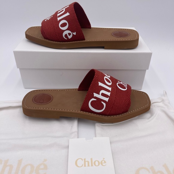 Chloe ウッティフラットミュル CHC24U02JAL 117 Chloé Canvas Woody Flat Slides, Brand Size 39 ( US Size 9